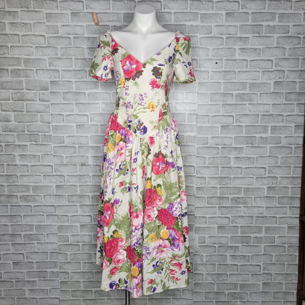Vintage 80s 90s Floral Off the Shoulder Dress by EXPO, size 6